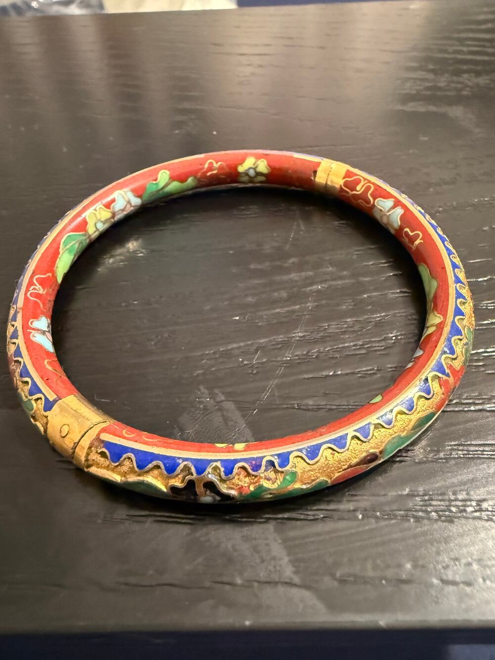 Vintage Cloisonné Hinged Bangle Bracelet